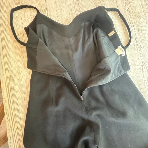 BEBE VTG Y2K Sweetheart Neck Black Wool Spaghetti Strap Wide Leg Pant Jumpsuit 4